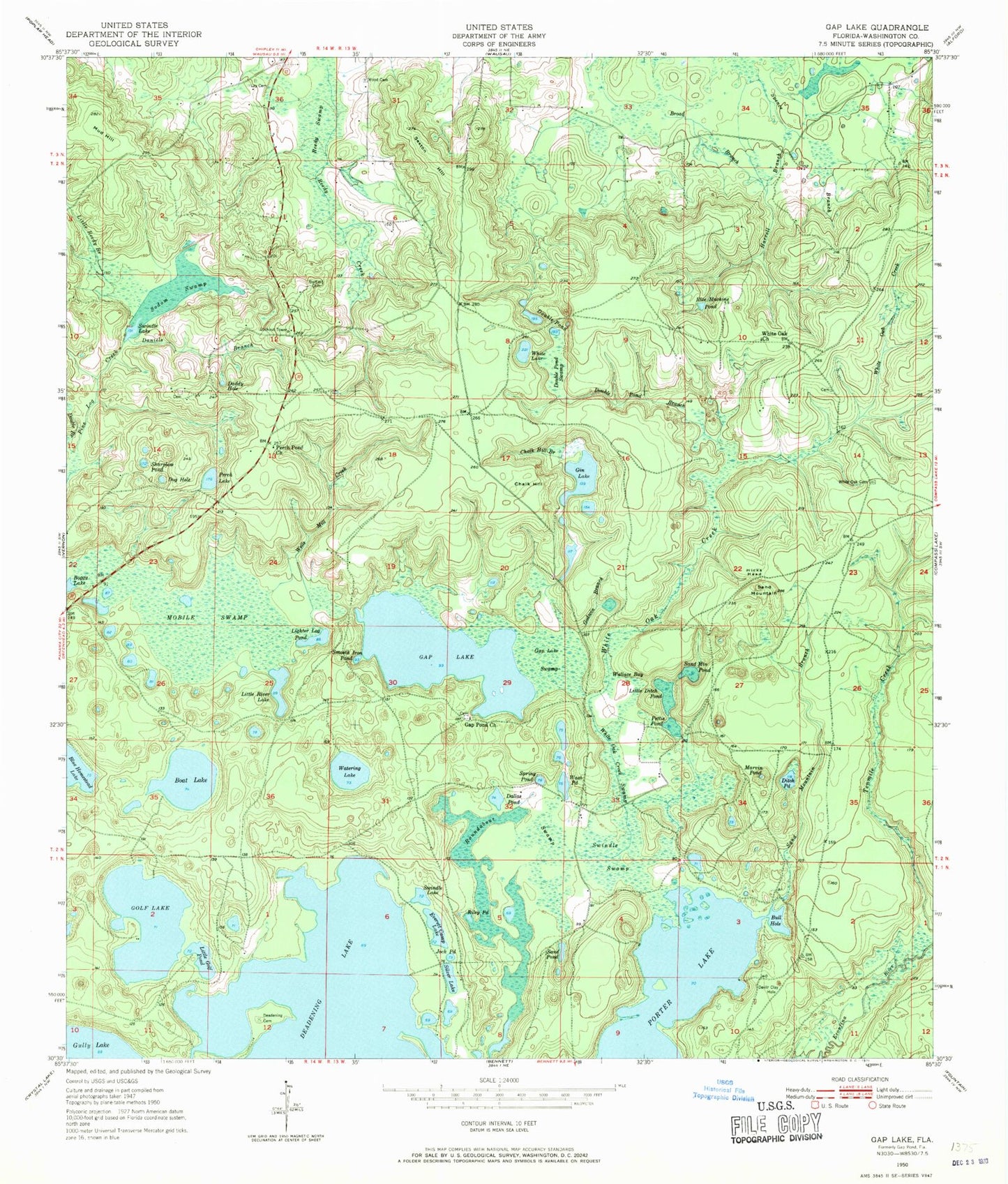 Classic USGS Gap Lake Florida 7.5'x7.5' Topo Map Image