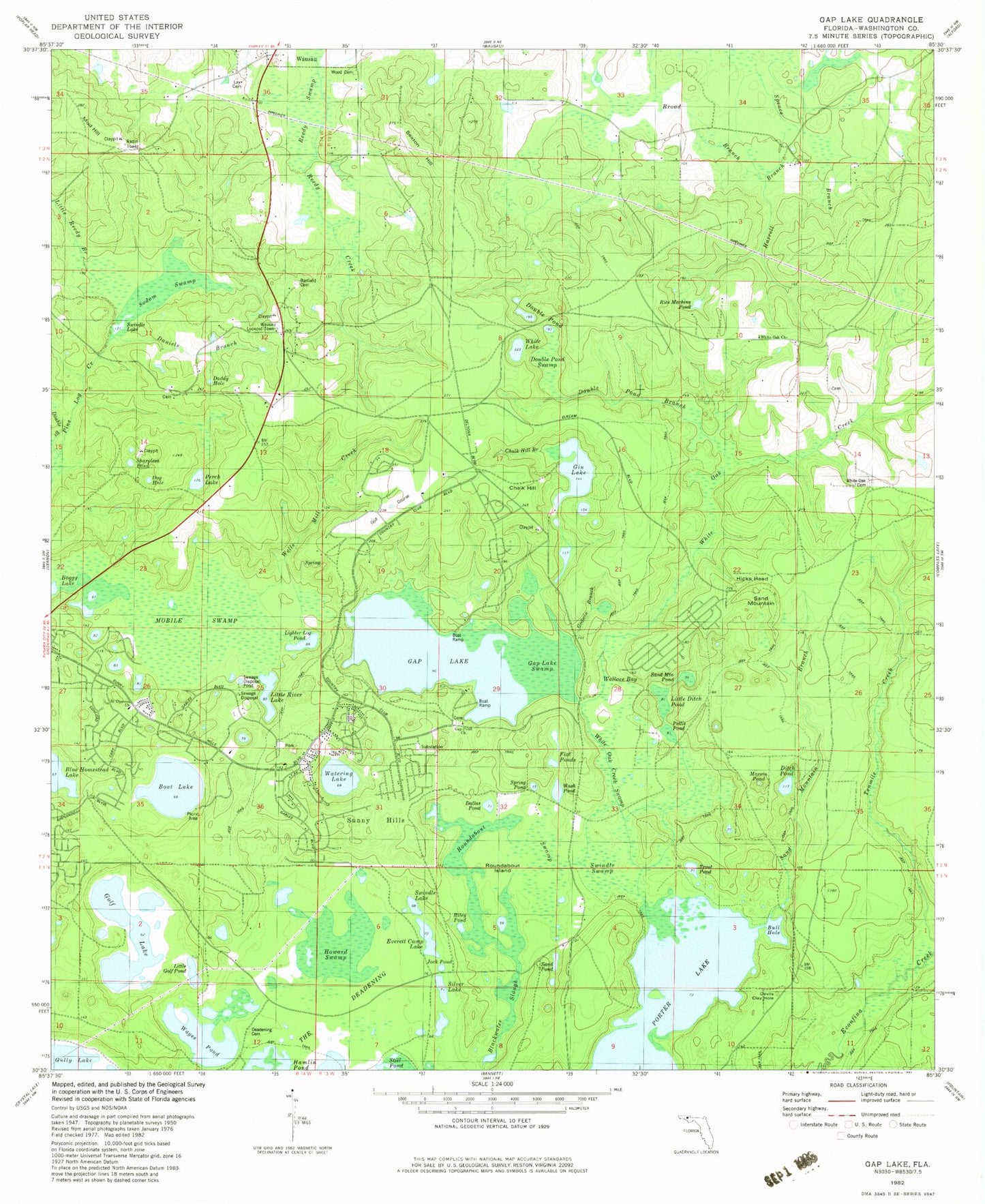 Classic USGS Gap Lake Florida 7.5'x7.5' Topo Map Image