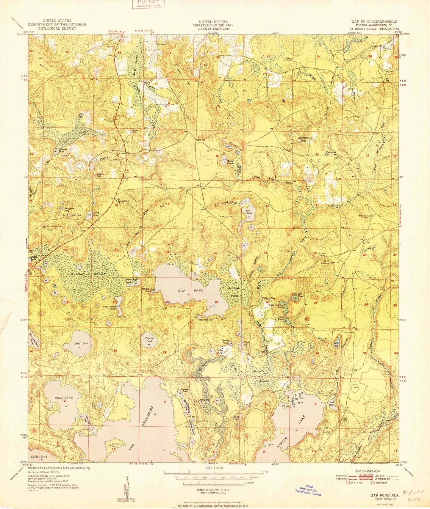Classic USGS Gap Lake Florida 7.5'x7.5' Topo Map Image