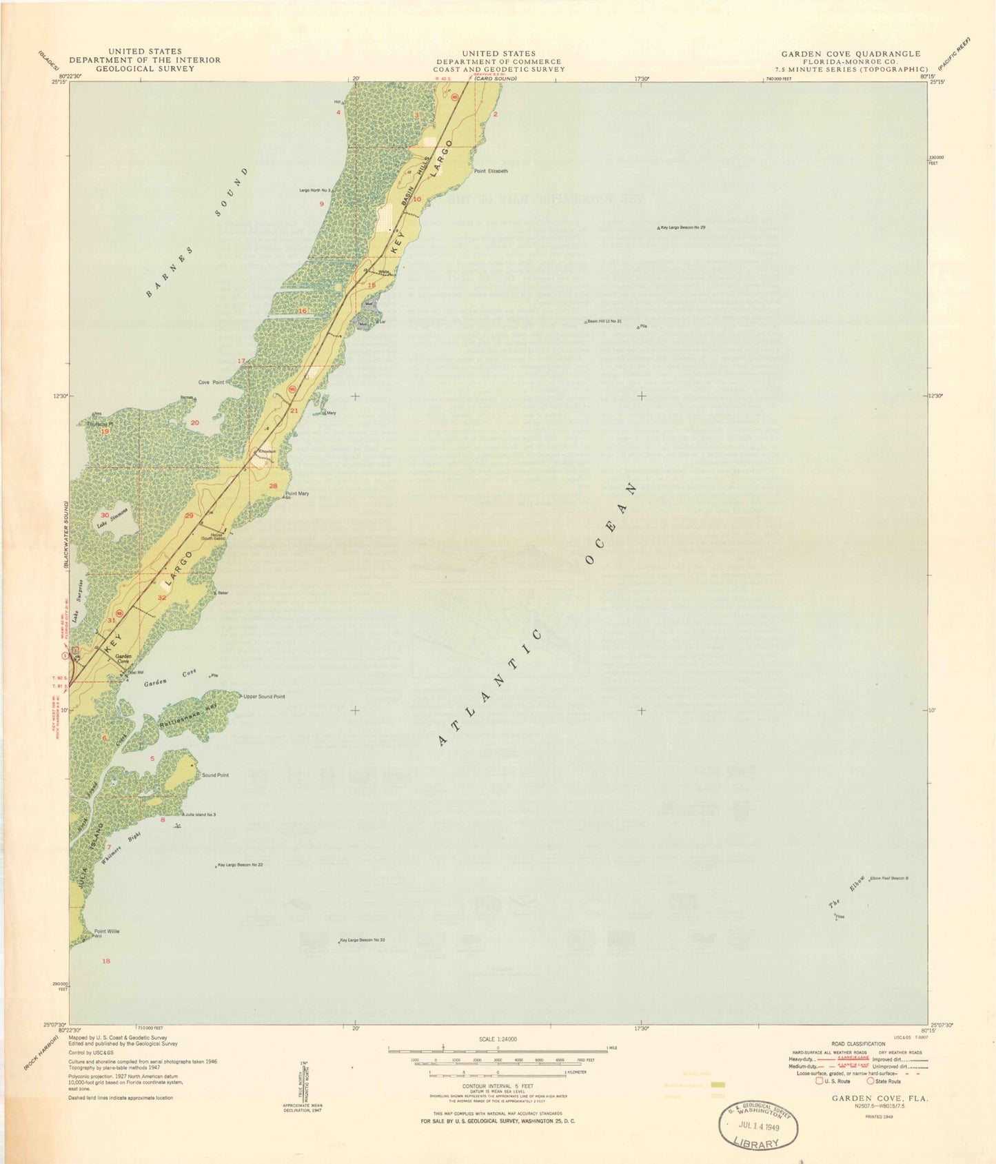 Classic USGS Garden Cove Florida 7.5'x7.5' Topo Map Image