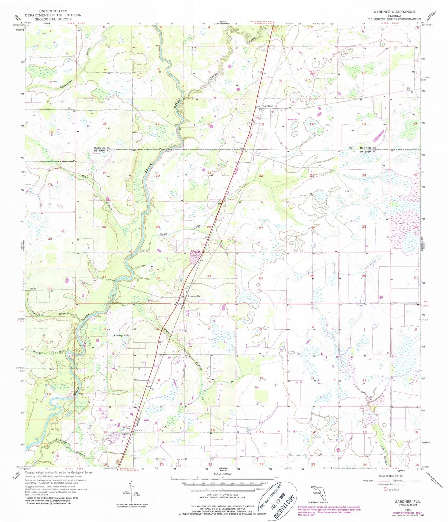 Classic USGS Gardner Florida 7.5'x7.5' Topo Map Image
