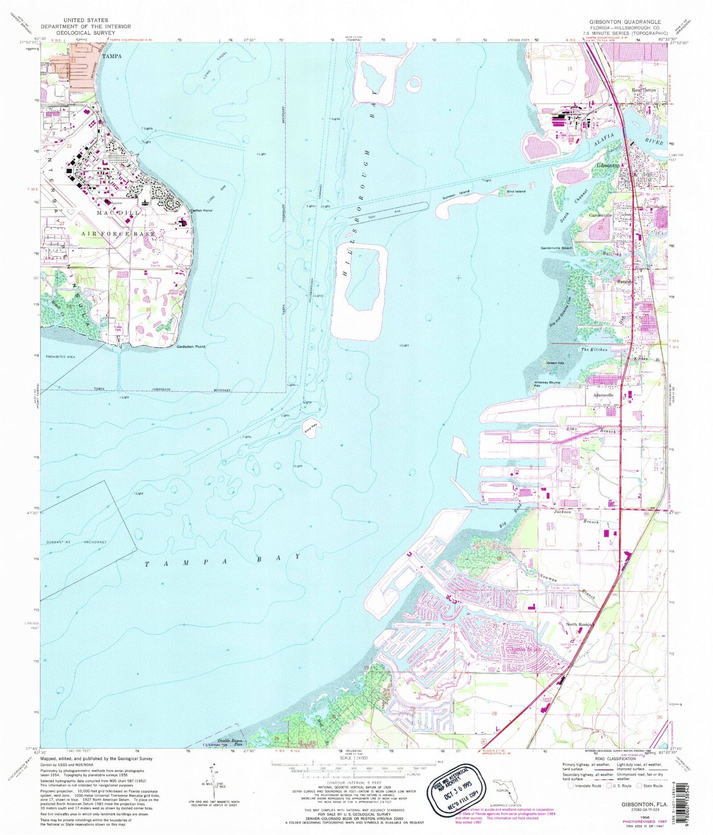 Classic USGS Gibsonton Florida 7.5'x7.5' Topo Map Image