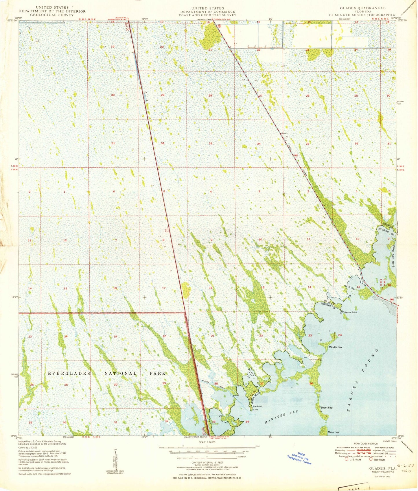 Classic USGS Glades Florida 7.5'x7.5' Topo Map Image