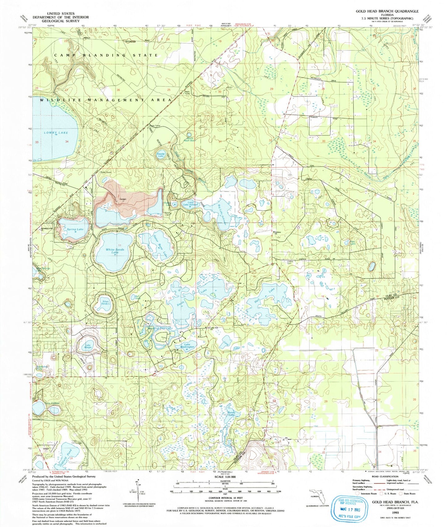 Classic USGS Gold Head Branch Florida 7.5'x7.5' Topo Map Image