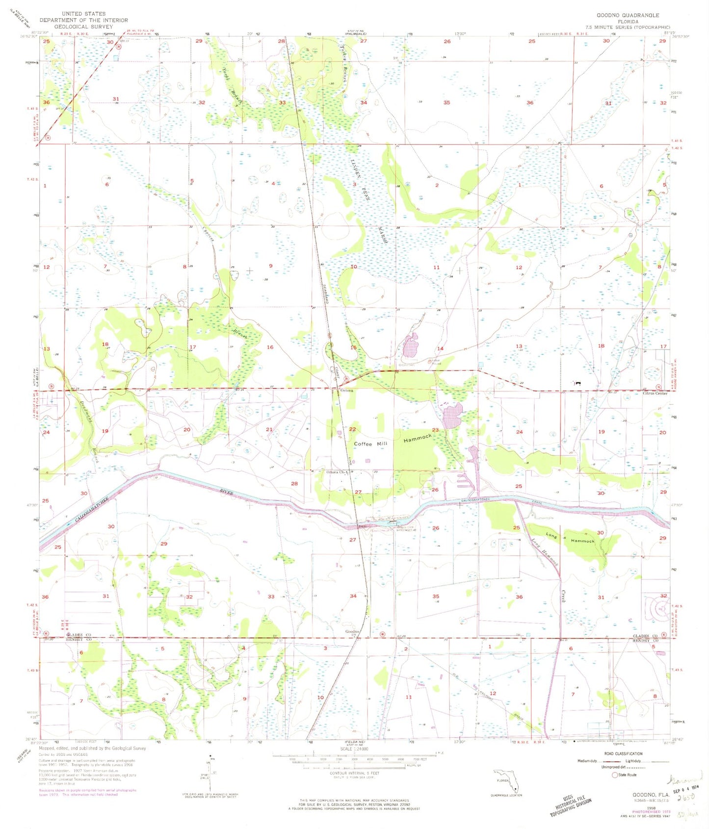 Classic USGS Goodno Florida 7.5'x7.5' Topo Map Image