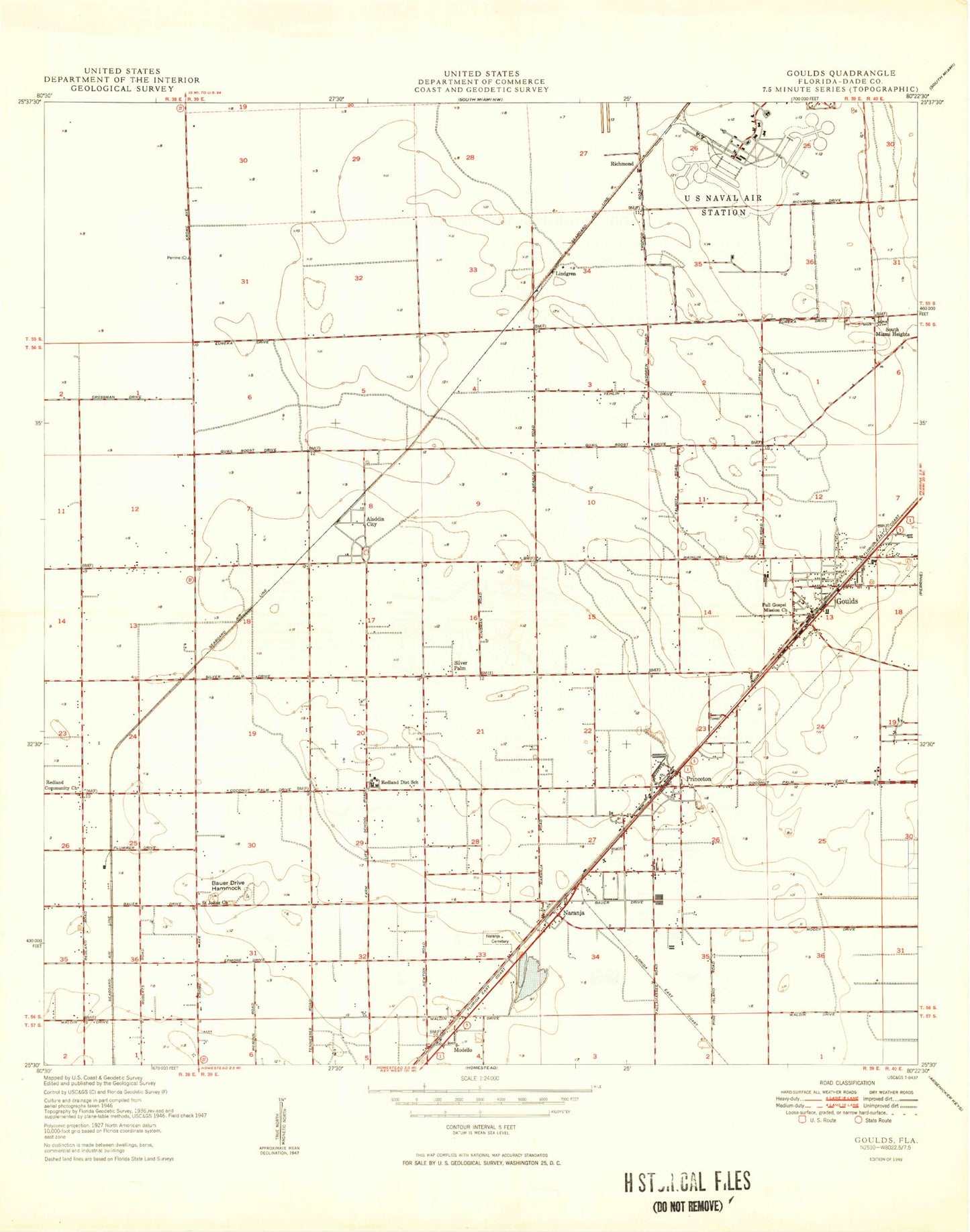Classic USGS Goulds Florida 7.5'x7.5' Topo Map Image