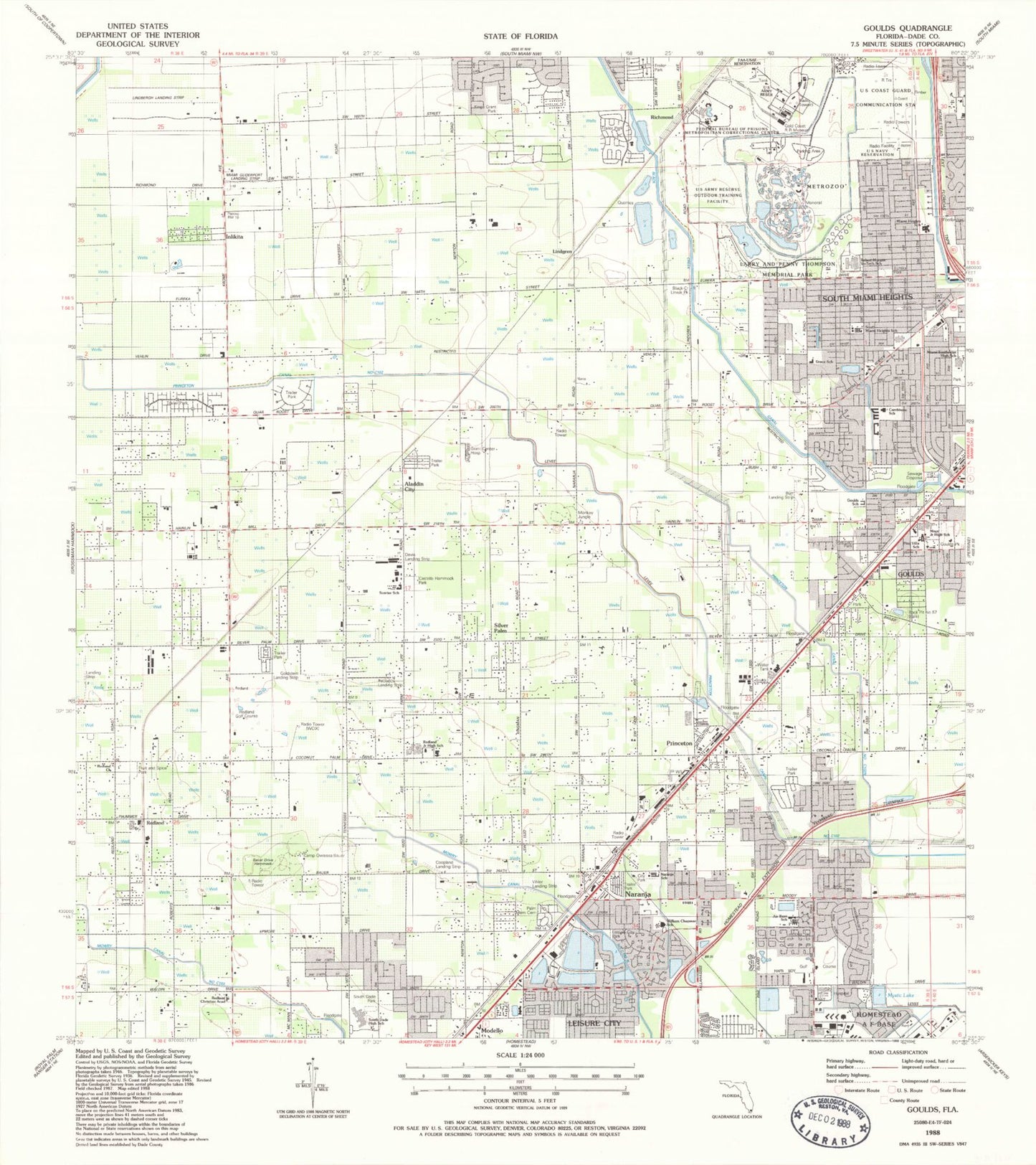 Classic USGS Goulds Florida 7.5'x7.5' Topo Map Image