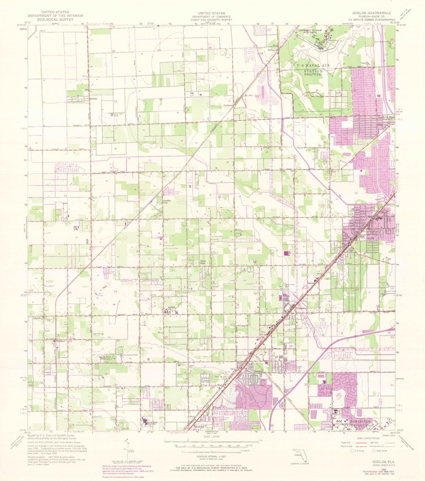 Classic USGS Goulds Florida 7.5'x7.5' Topo Map Image