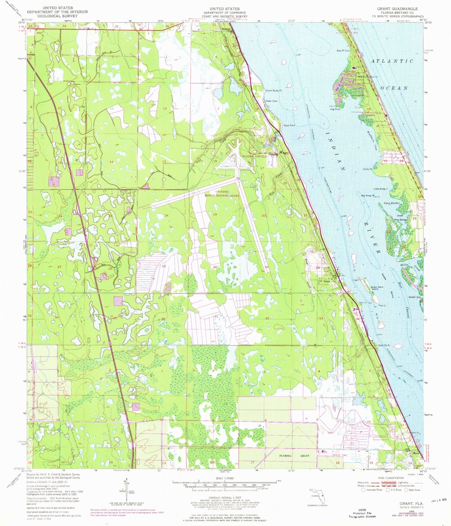 Classic USGS Grant Florida 7.5'x7.5' Topo Map Image