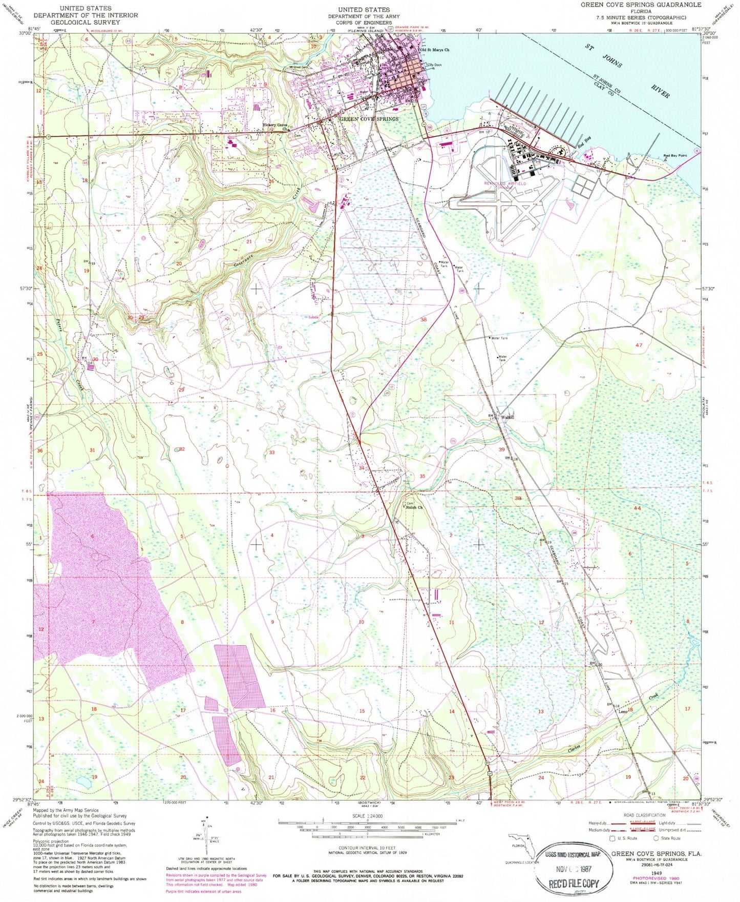 Classic USGS Green Cove Springs Florida 7.5'x7.5' Topo Map Image