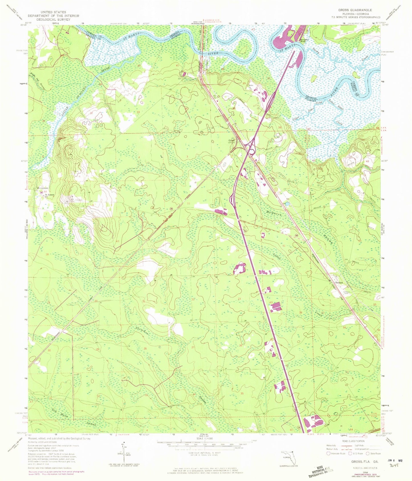 Classic USGS Gross Florida 7.5'x7.5' Topo Map Image