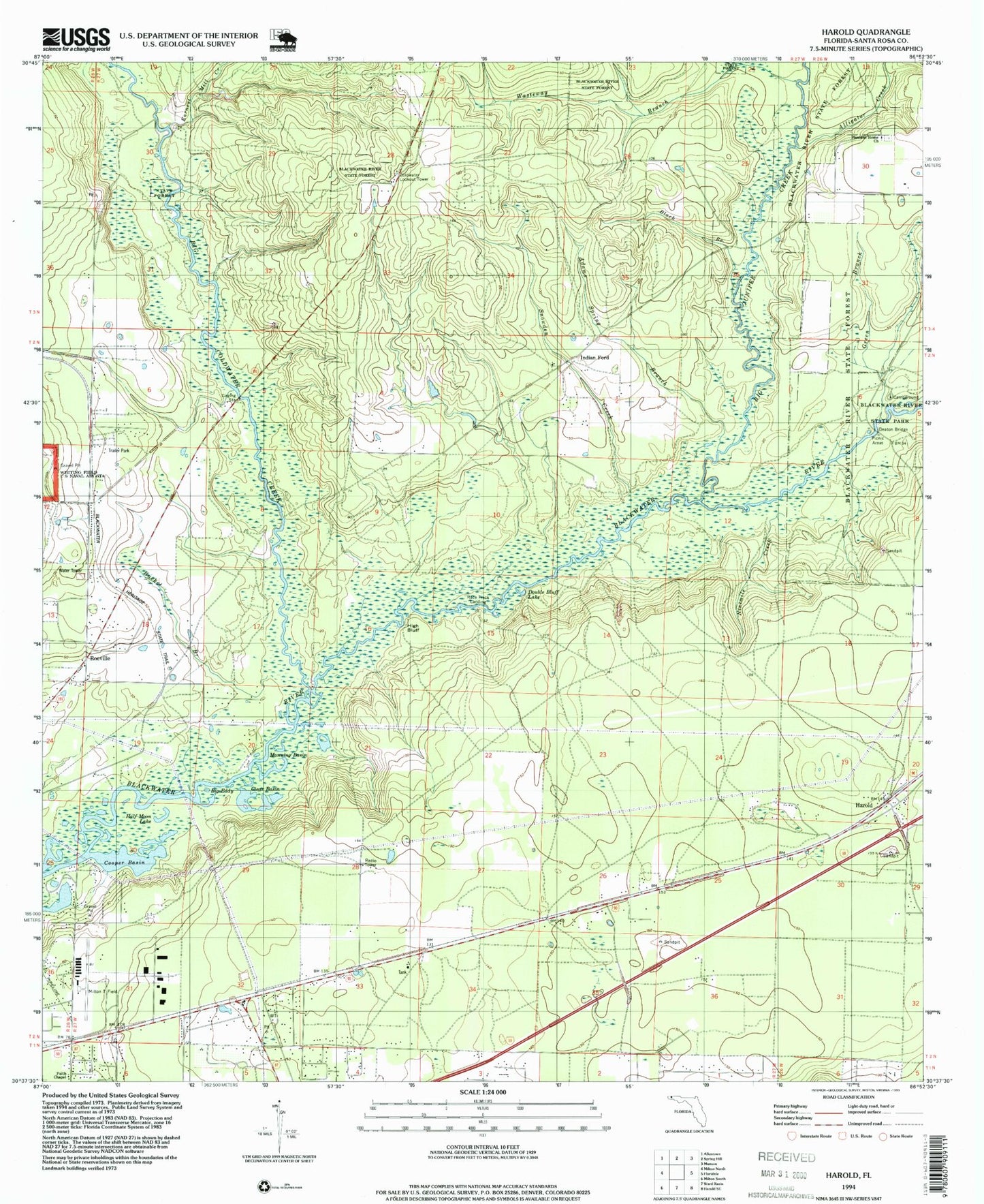 Classic USGS Harold Florida 7.5'x7.5' Topo Map Image