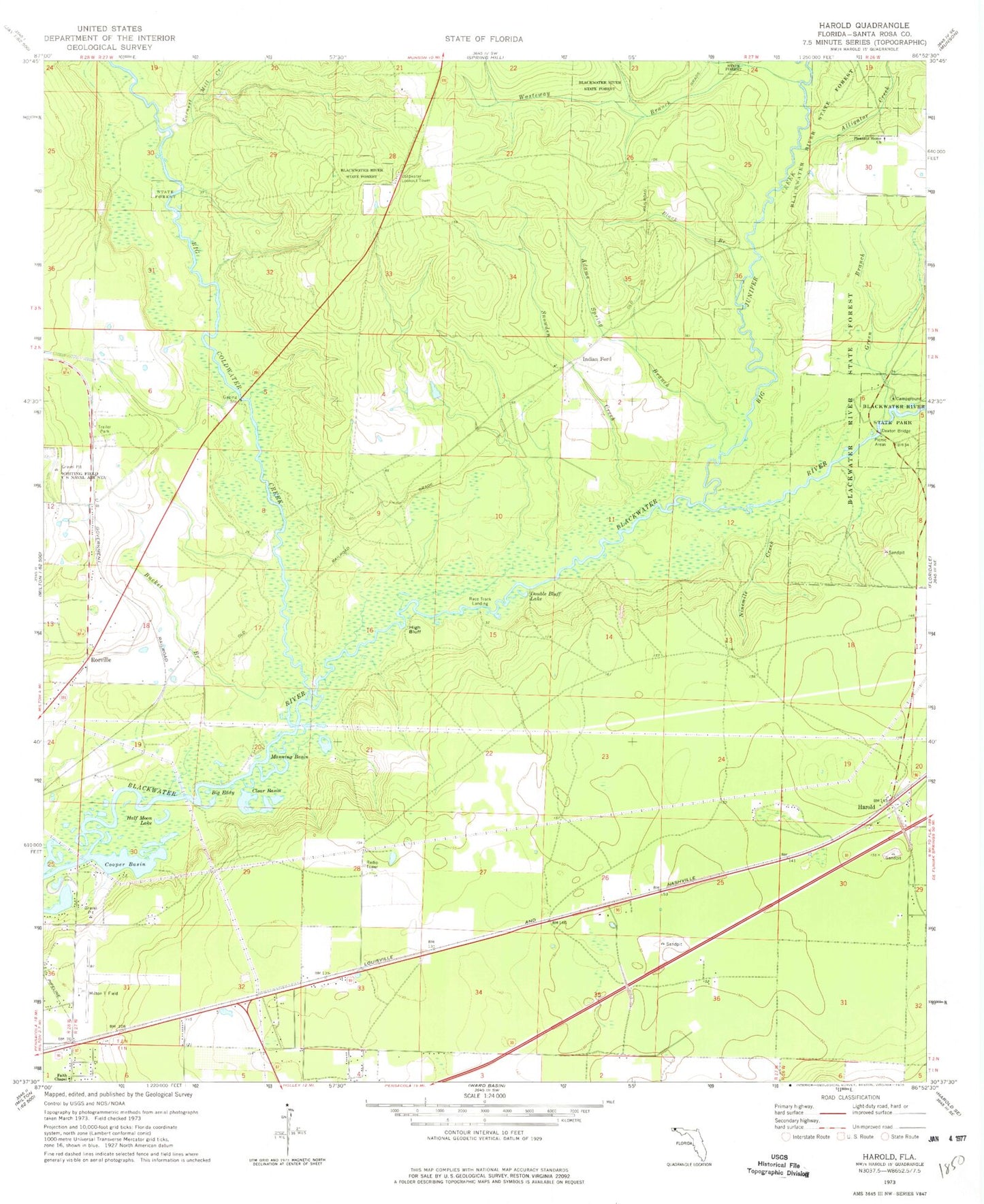 Classic USGS Harold Florida 7.5'x7.5' Topo Map Image