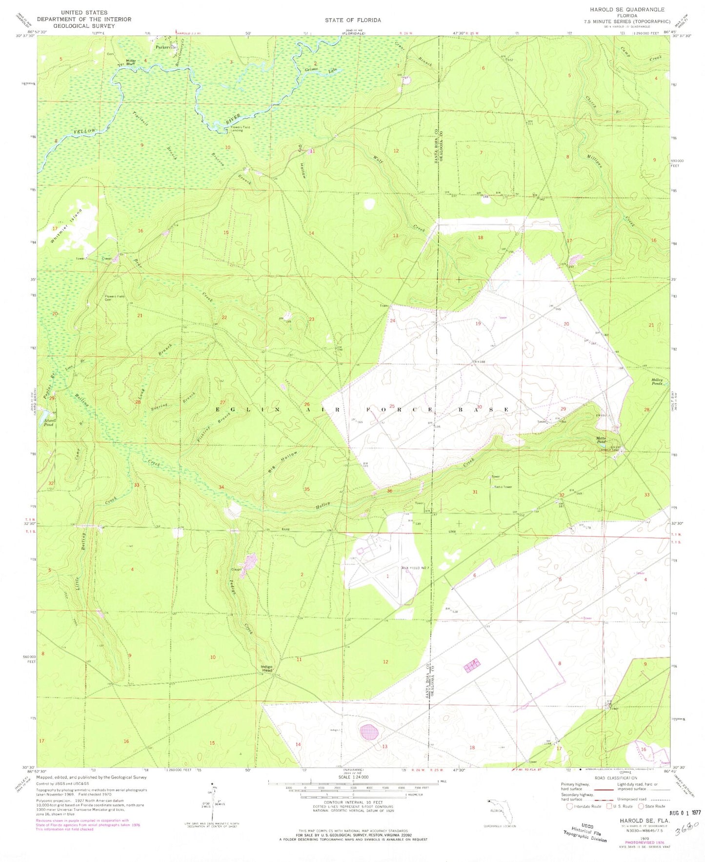 Classic USGS Harold SE Florida 7.5'x7.5' Topo Map Image