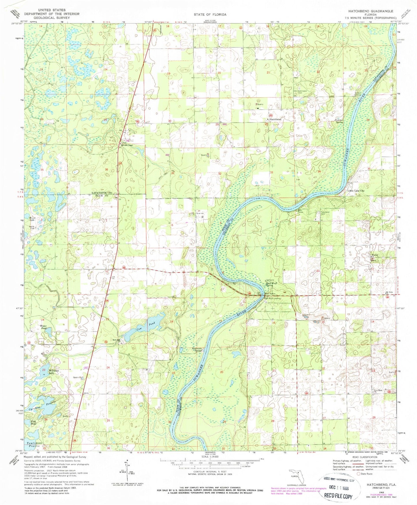 Classic USGS Hatchbend Florida 7.5'x7.5' Topo Map Image