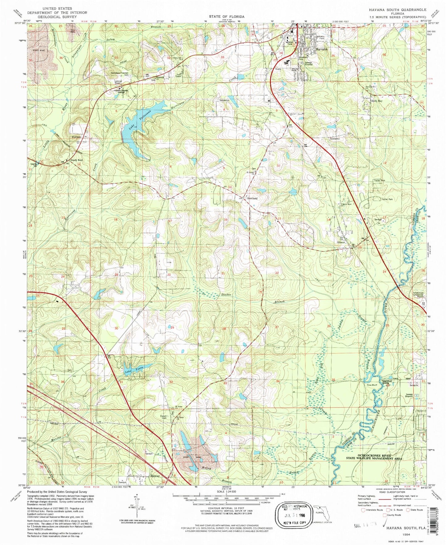 Classic USGS Havana South Florida 7.5'x7.5' Topo Map Image