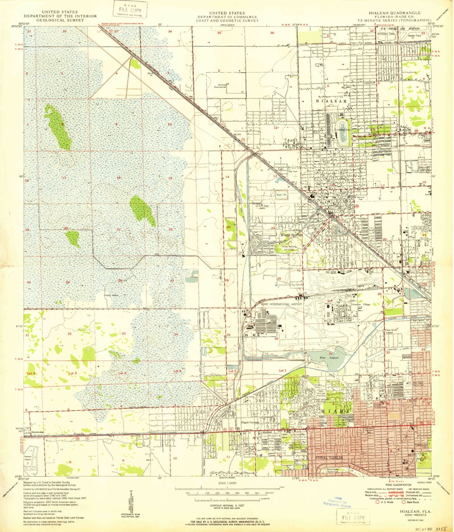 Classic USGS Hialeah Florida 7.5'x7.5' Topo Map Image