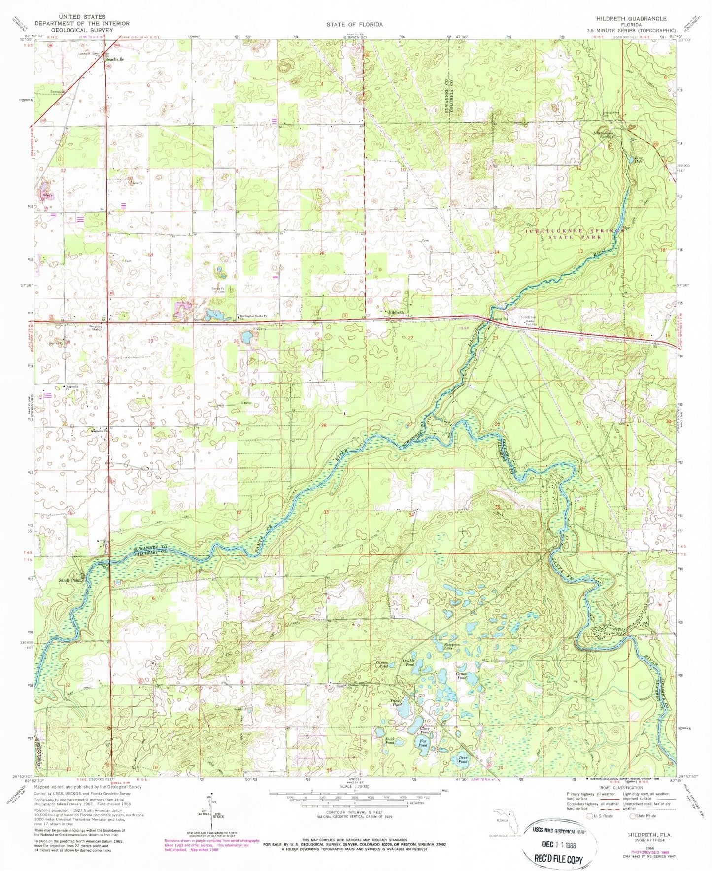 Classic USGS Hildreth Florida 7.5'x7.5' Topo Map Image