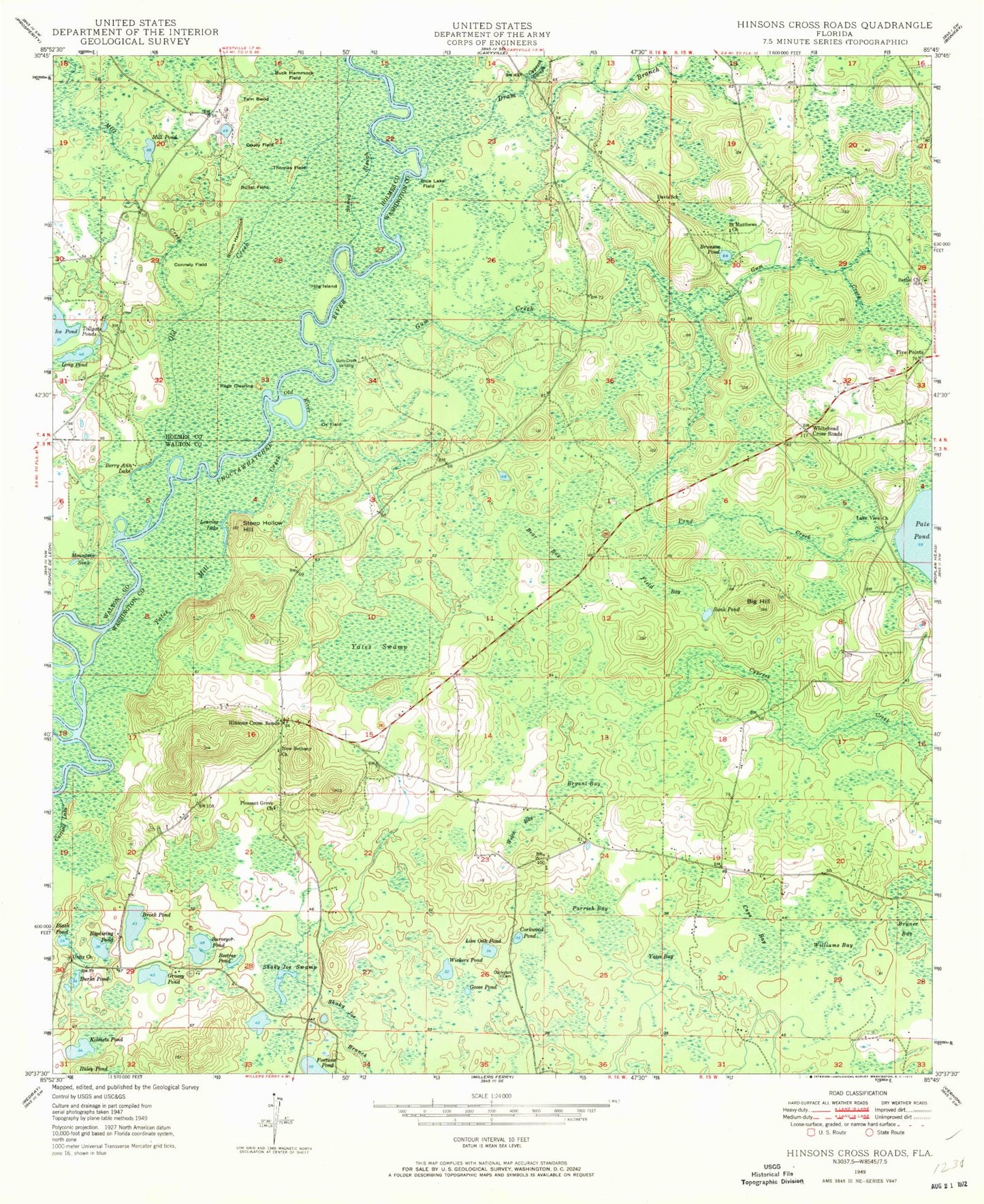 Classic USGS Hinsons Crossroads Florida 7.5'x7.5' Topo Map Image