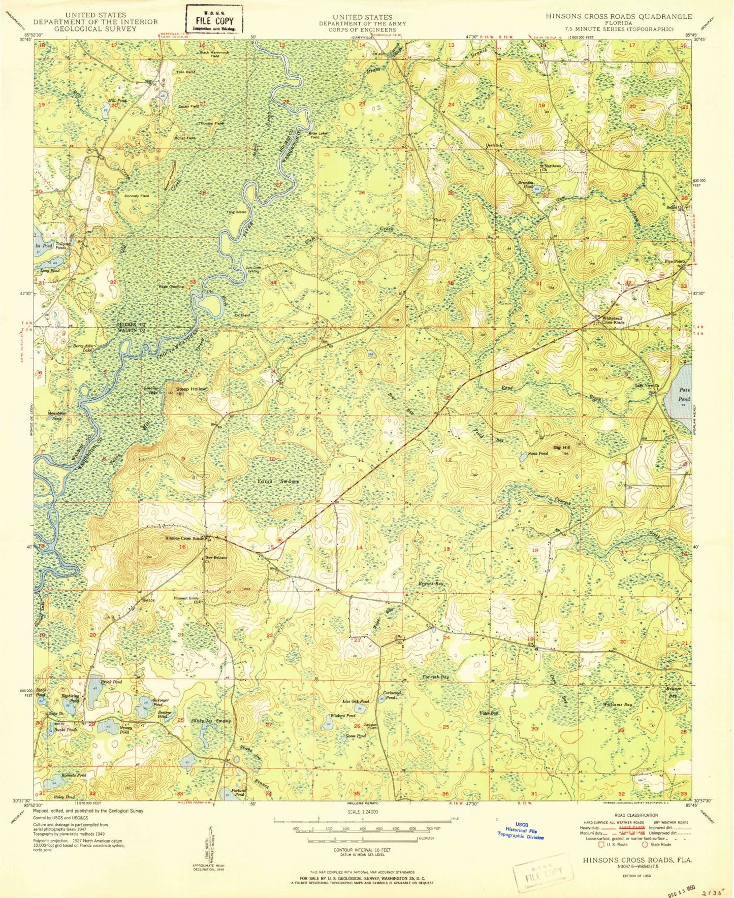 Classic USGS Hinsons Crossroads Florida 7.5'x7.5' Topo Map Image