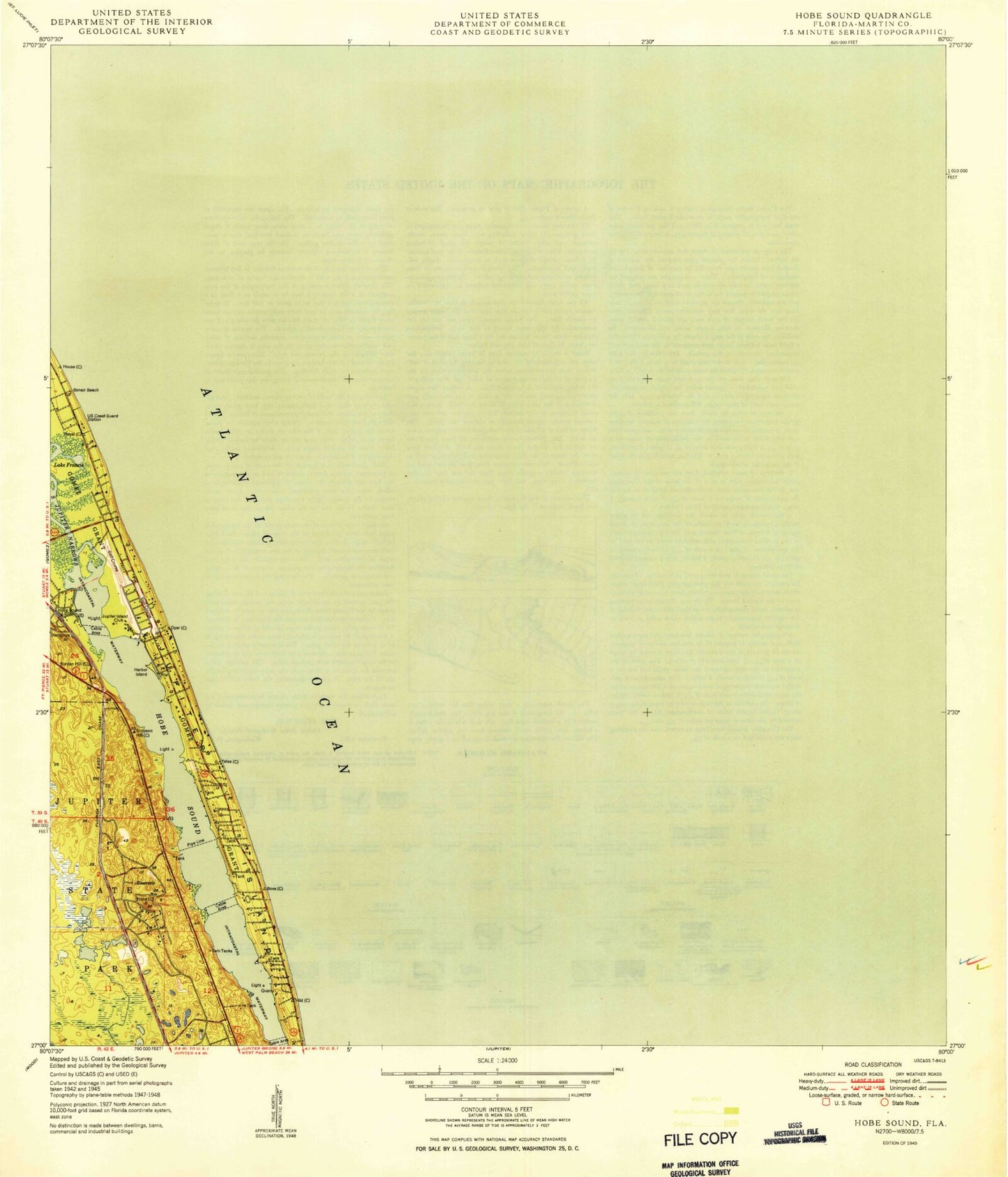 Classic USGS Hobe Sound Florida 7.5'x7.5' Topo Map Image