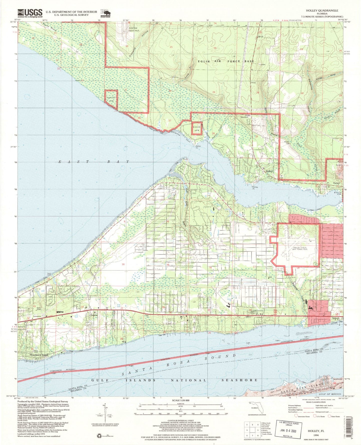 Classic USGS Holley Florida 7.5'x7.5' Topo Map Image