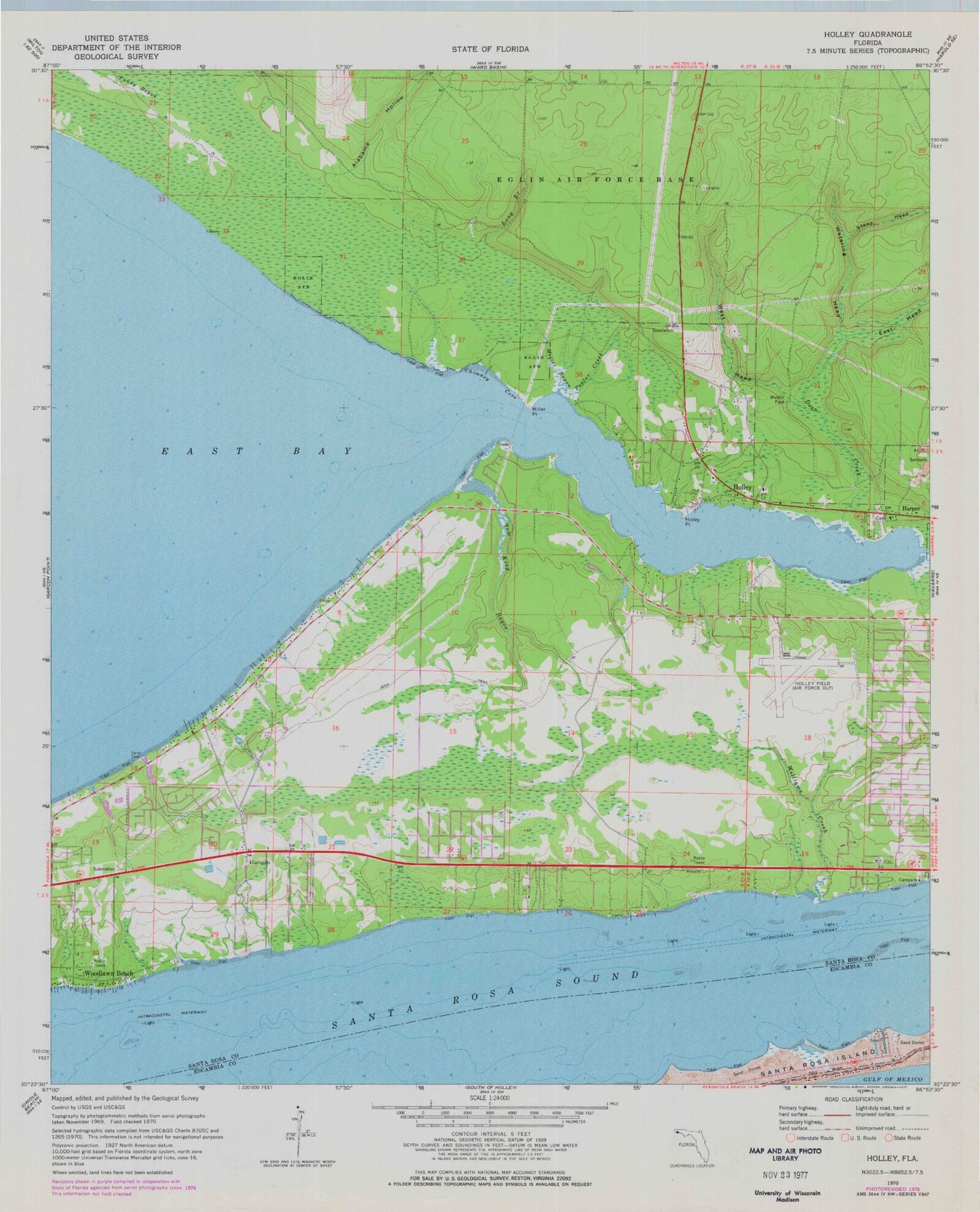 Classic USGS Holley Florida 7.5'x7.5' Topo Map Image