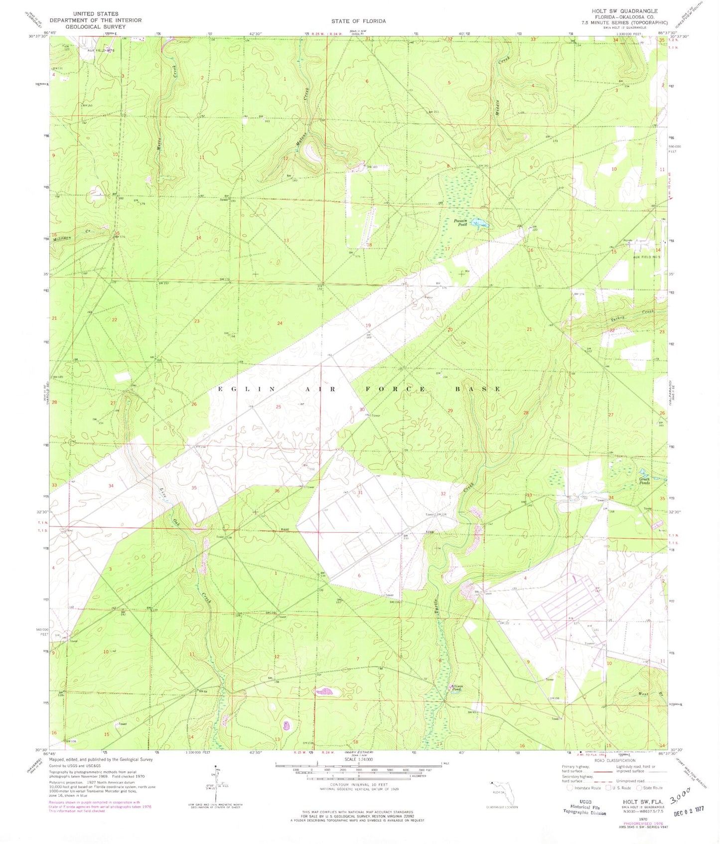 Classic USGS Holt SW Florida 7.5'x7.5' Topo Map Image