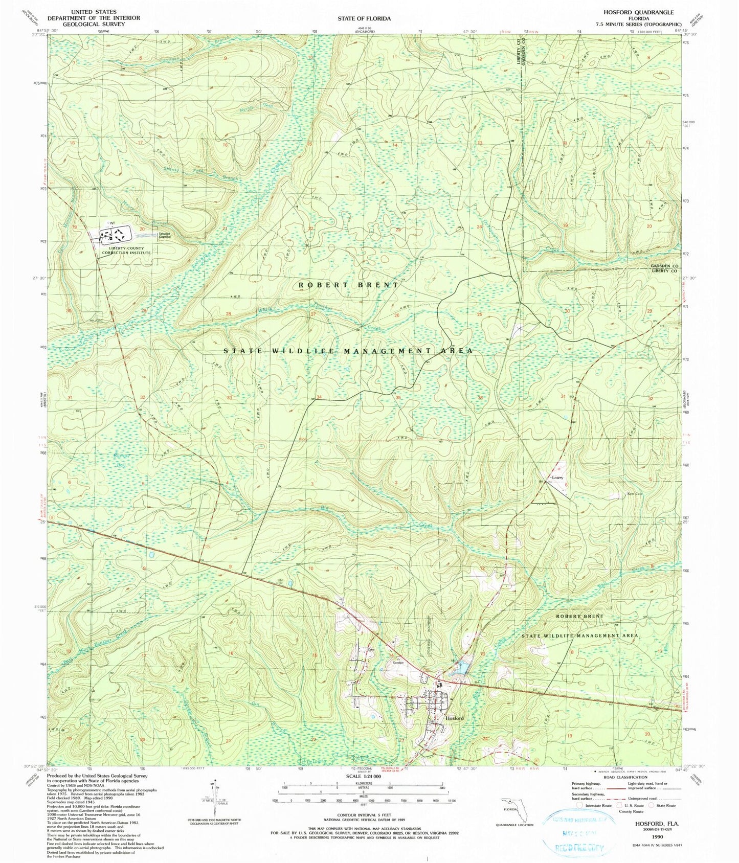Classic USGS Hosford Florida 7.5'x7.5' Topo Map Image