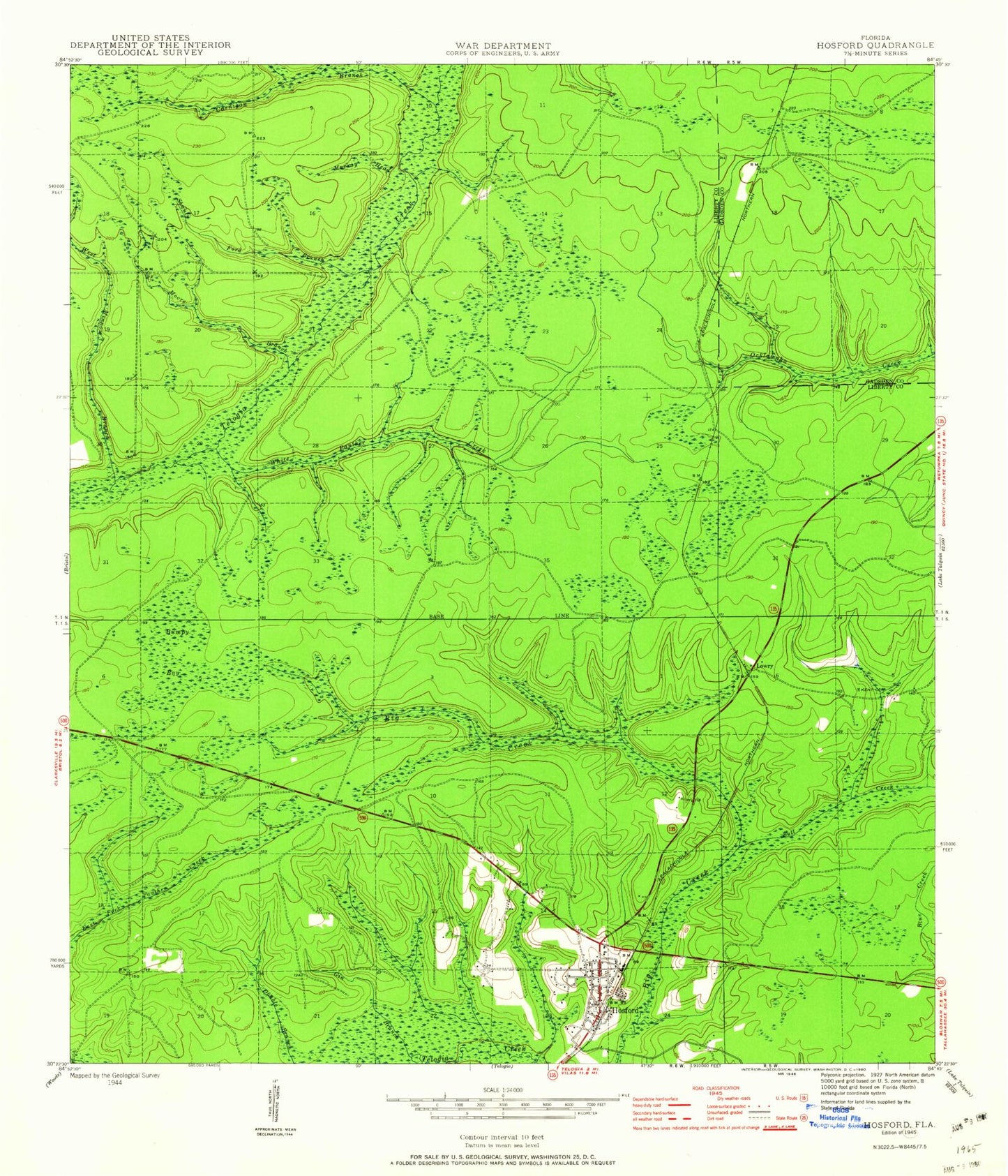 Classic USGS Hosford Florida 7.5'x7.5' Topo Map Image