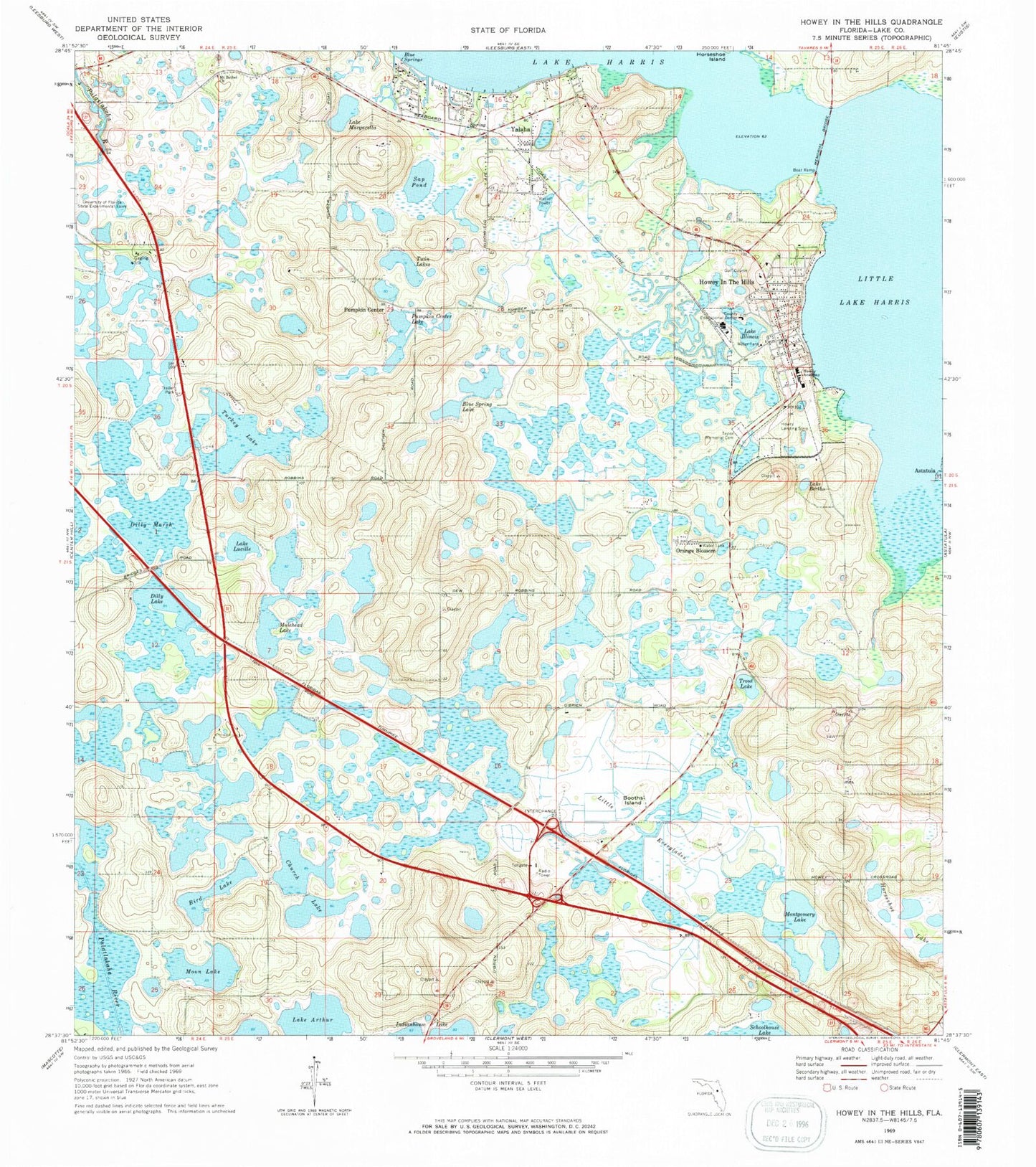 Classic USGS Howey In The Hills Florida 7.5'x7.5' Topo Map Image