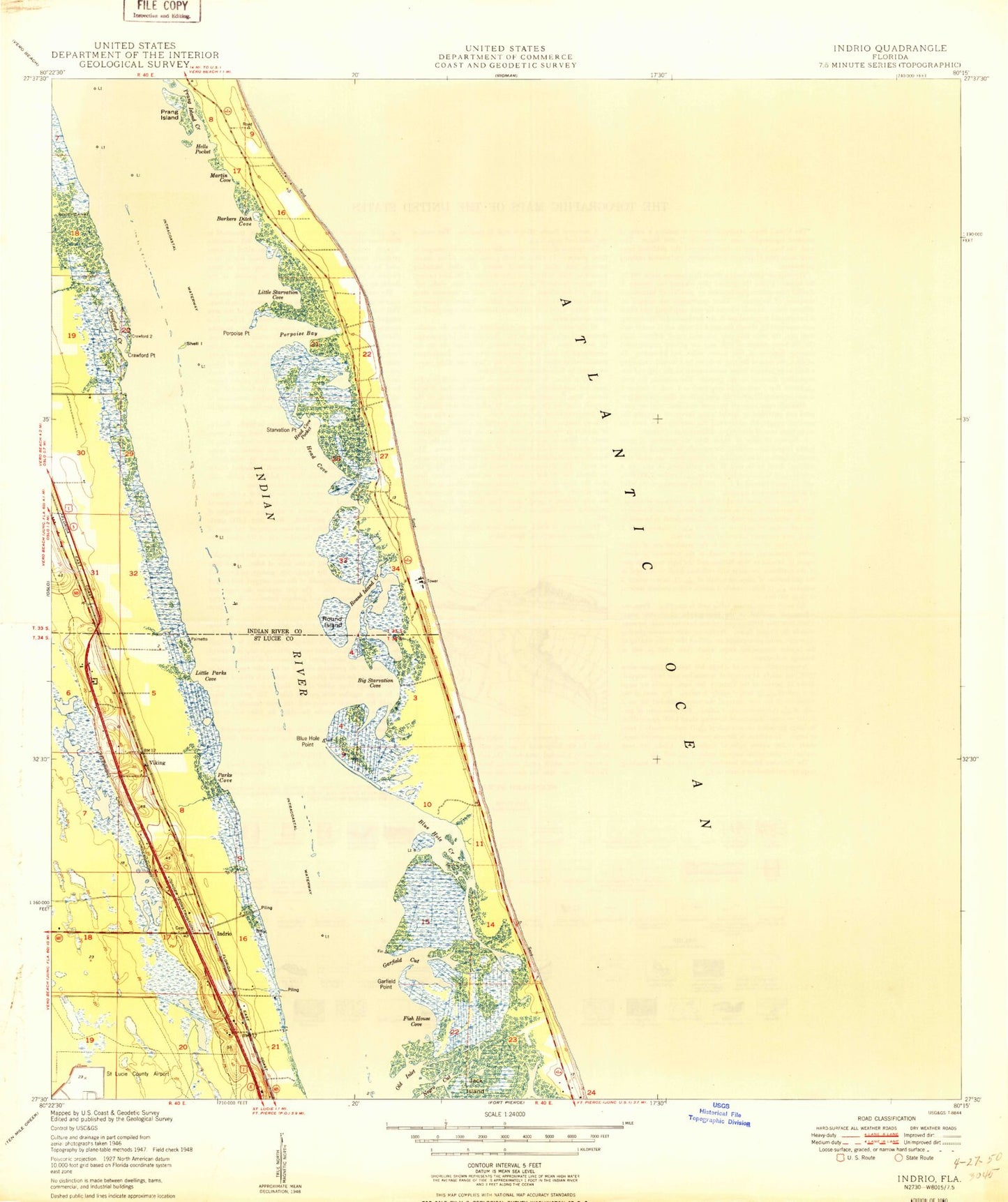 Classic USGS Indrio Florida 7.5'x7.5' Topo Map Image