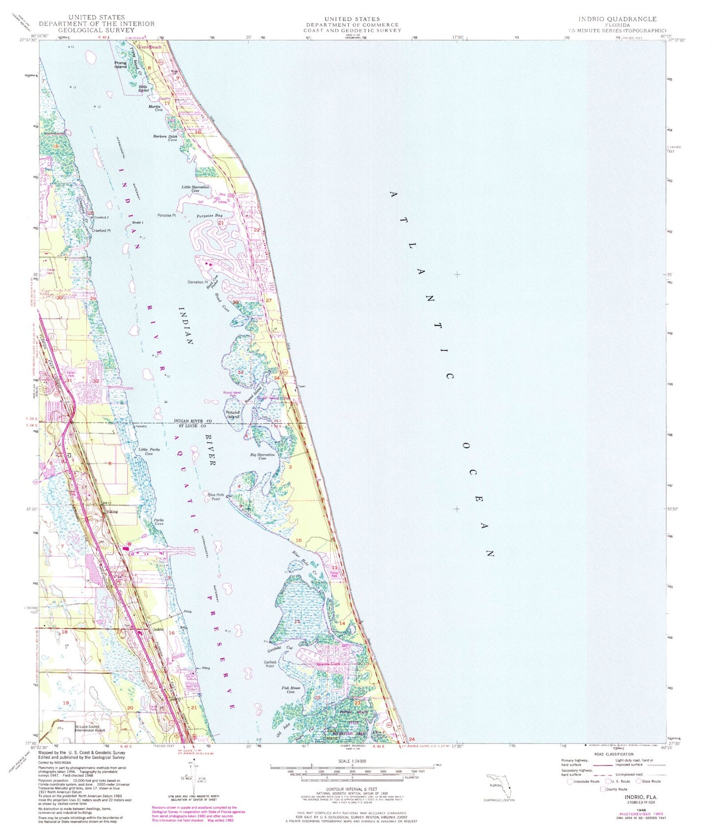 Classic USGS Indrio Florida 7.5'x7.5' Topo Map Image