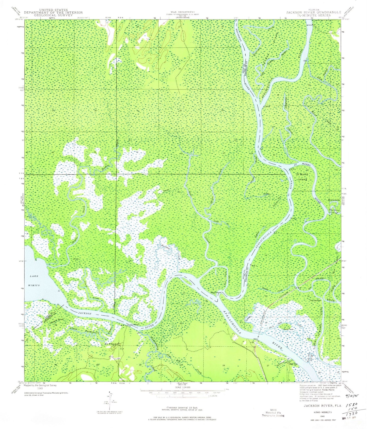 Classic USGS Jackson River Florida 7.5'x7.5' Topo Map Image