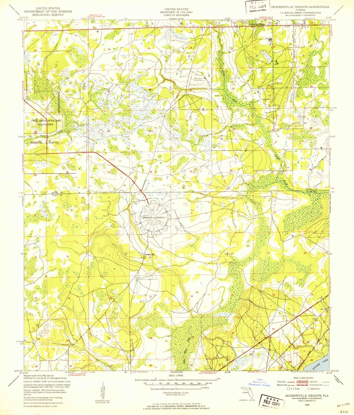 Classic USGS Jacksonville Heights Florida 7.5'x7.5' Topo Map Image