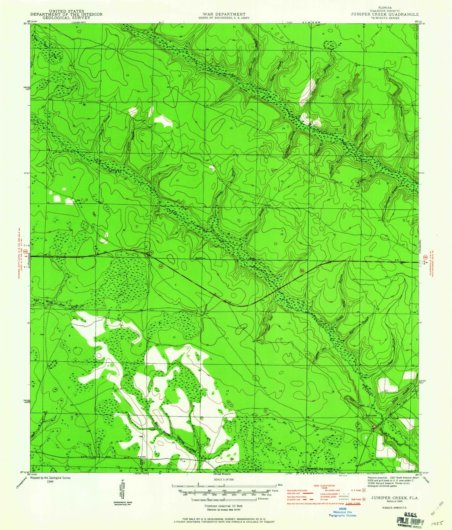 Classic USGS Juniper Creek Florida 7.5'x7.5' Topo Map Image