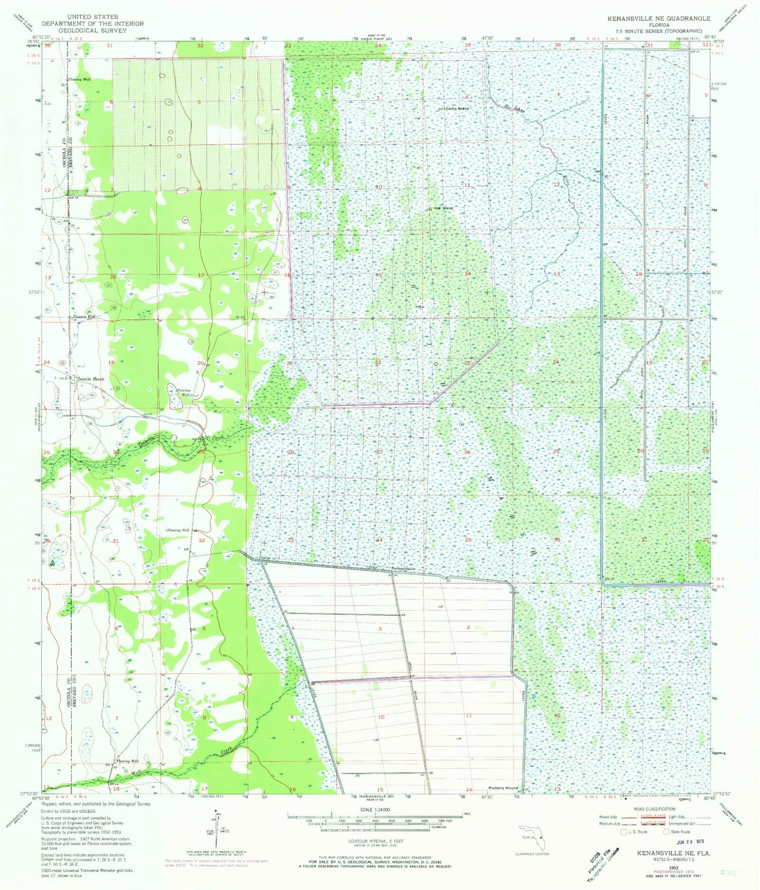 Classic USGS Kenansville NE Florida 7.5'x7.5' Topo Map Image