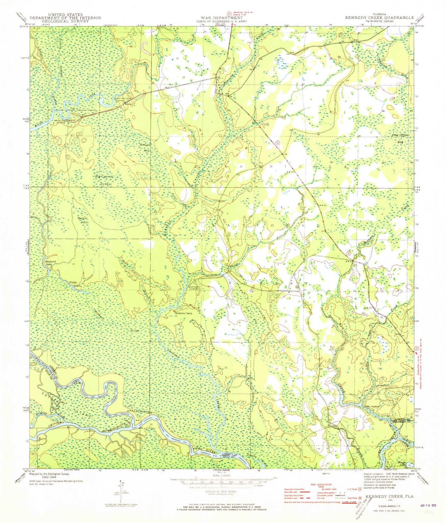 Classic USGS Kennedy Creek Florida 7.5'x7.5' Topo Map Image