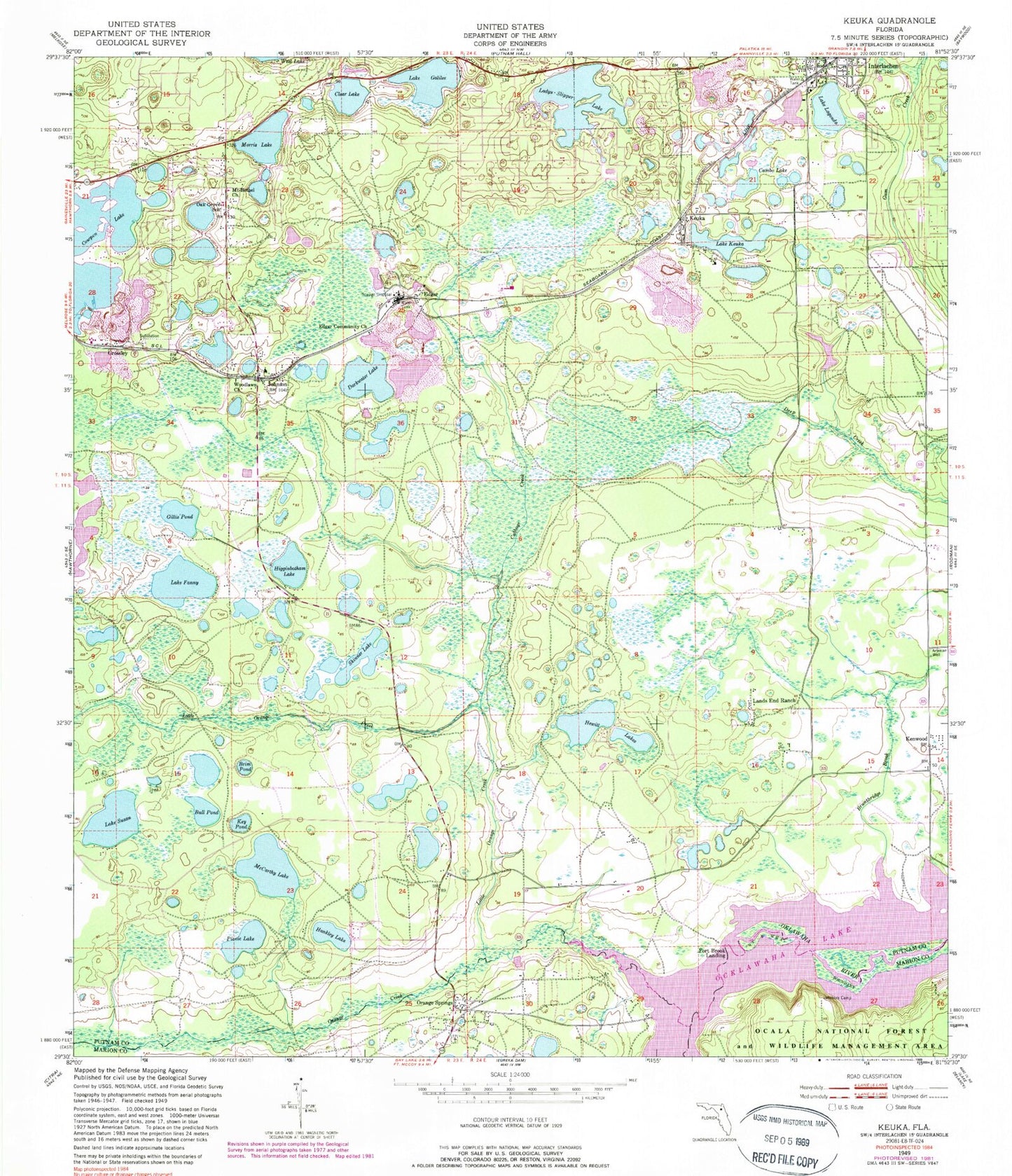 Classic USGS Keuka Florida 7.5'x7.5' Topo Map Image