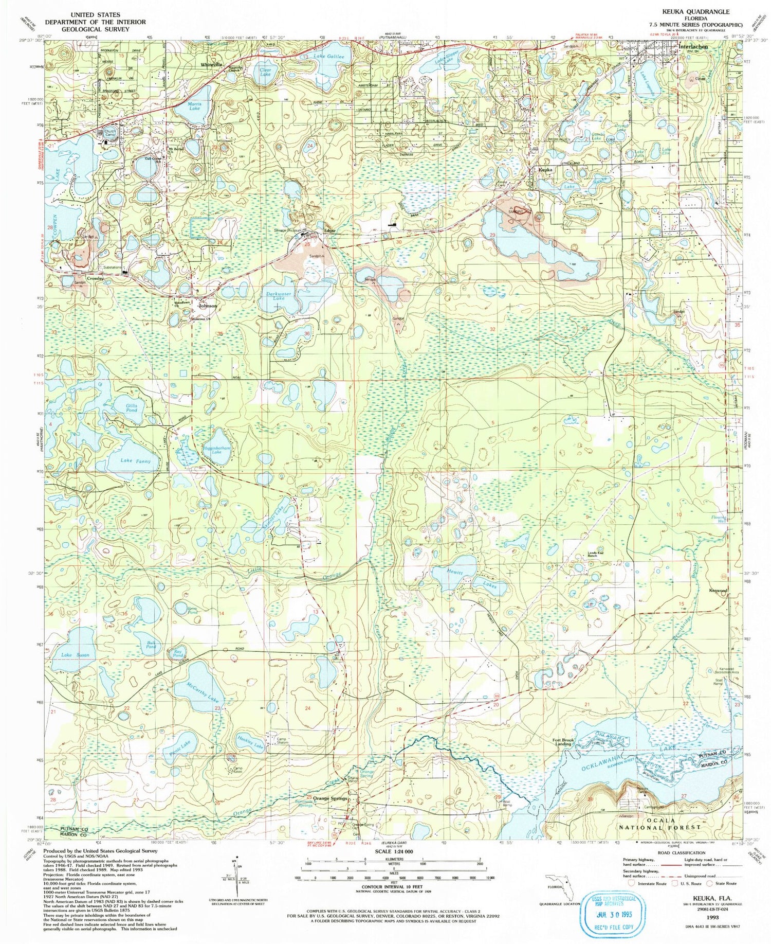 Classic USGS Keuka Florida 7.5'x7.5' Topo Map Image