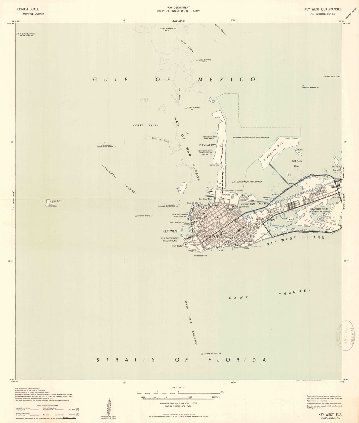 Classic USGS Key West Florida 7.5'x7.5' Topo Map Image
