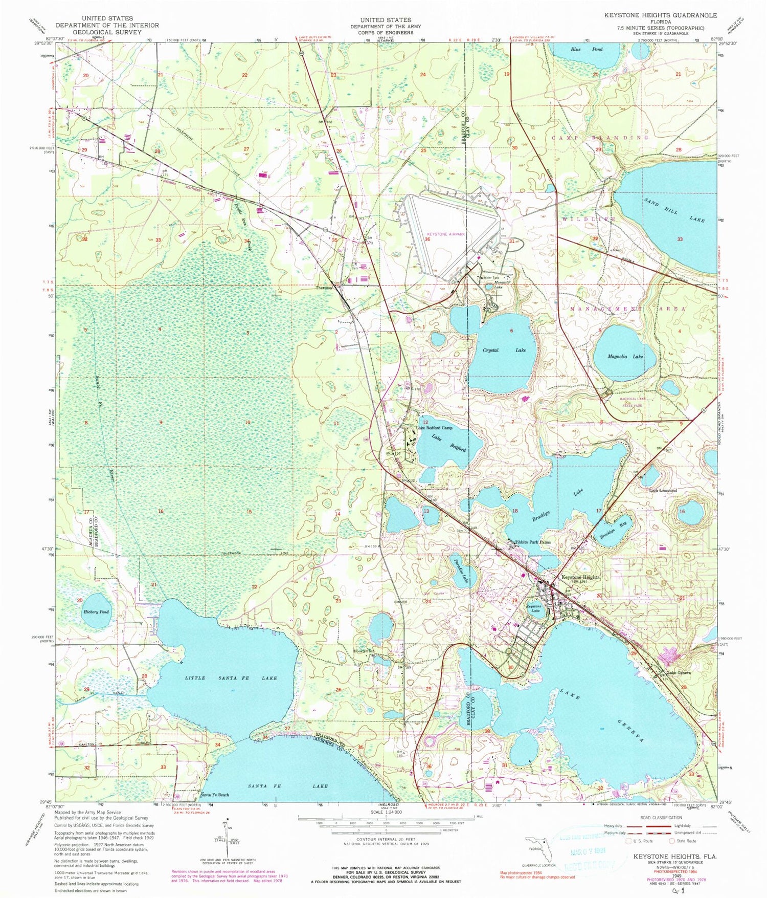 Classic USGS Keystone Heights Florida 7.5'x7.5' Topo Map Image