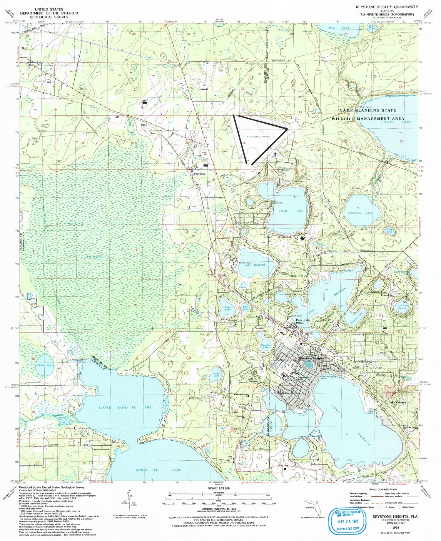 Classic USGS Keystone Heights Florida 7.5'x7.5' Topo Map Image