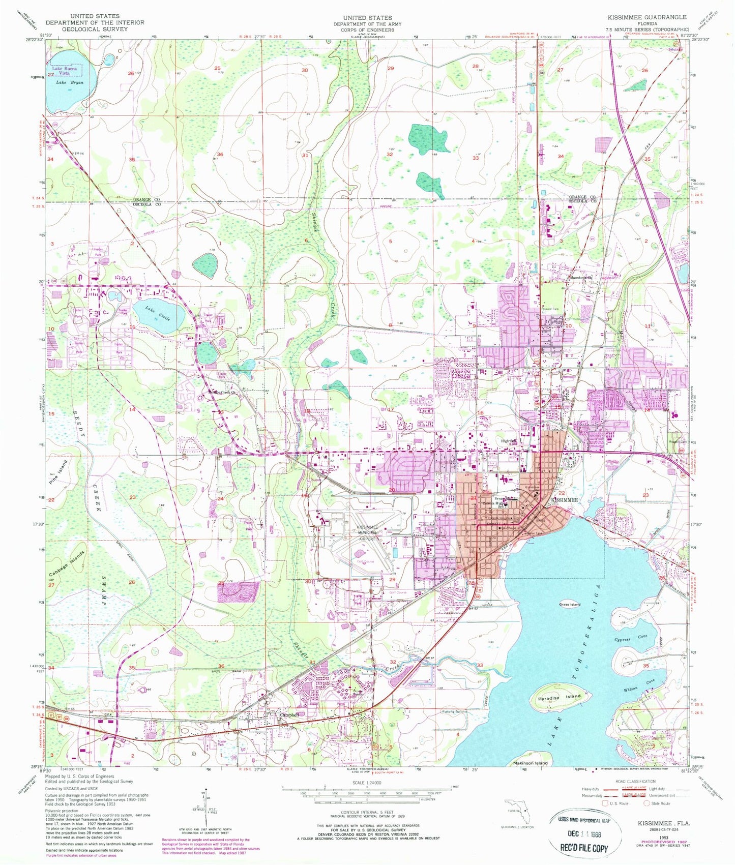 Classic USGS Kissimmee Florida 7.5'x7.5' Topo Map Image