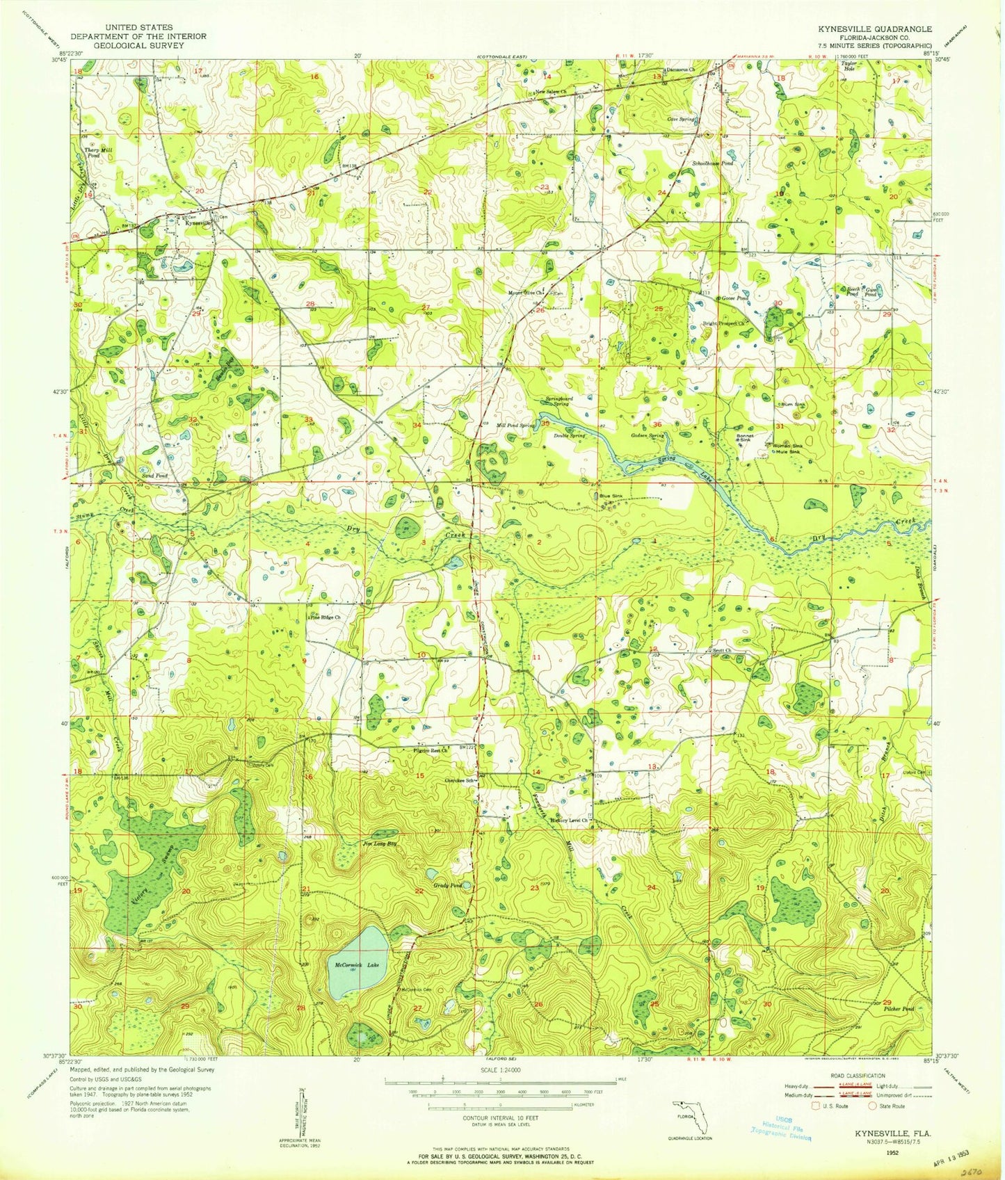Classic USGS Kynesville Florida 7.5'x7.5' Topo Map Image