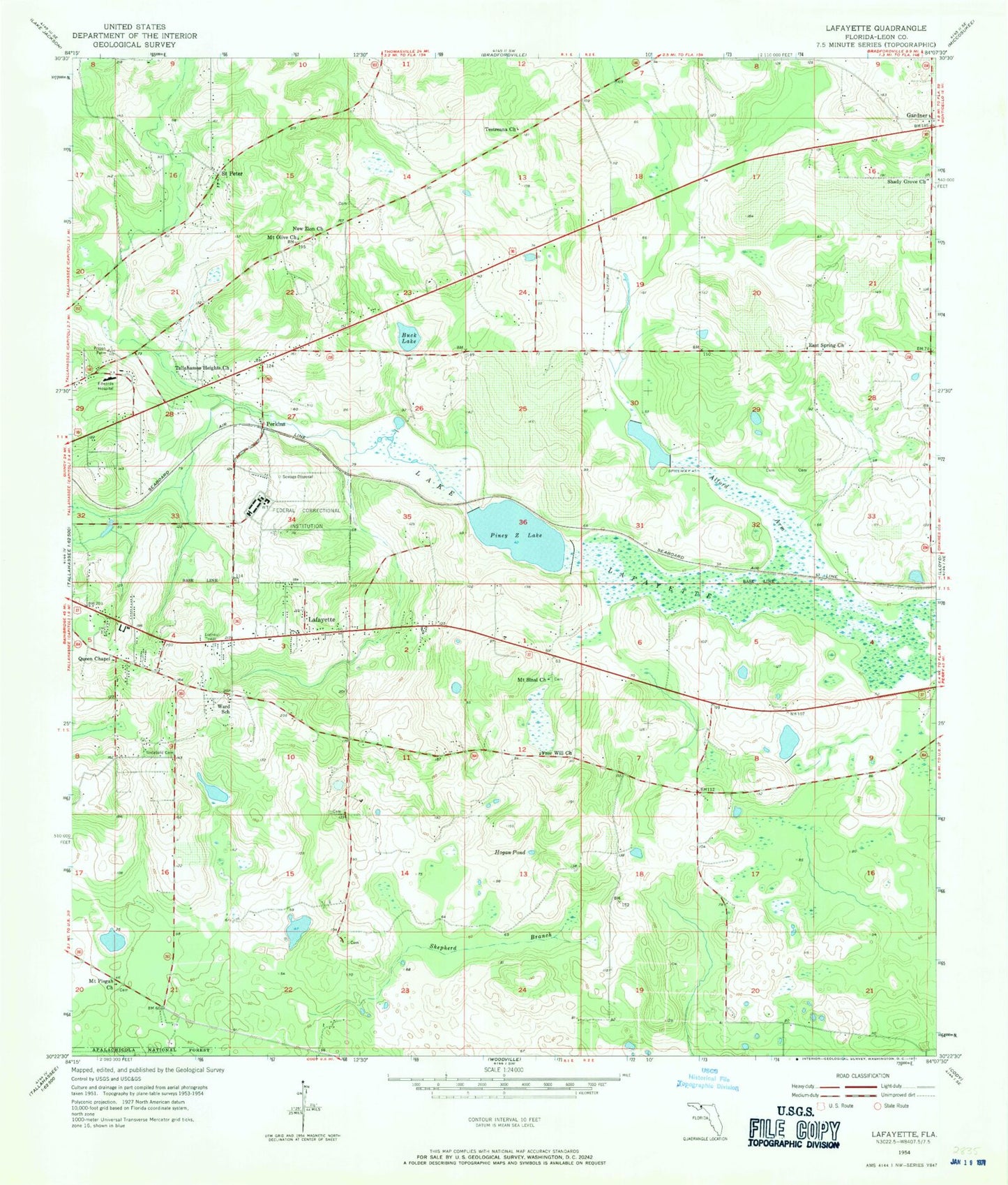 Classic USGS Lafayette Florida 7.5'x7.5' Topo Map Image