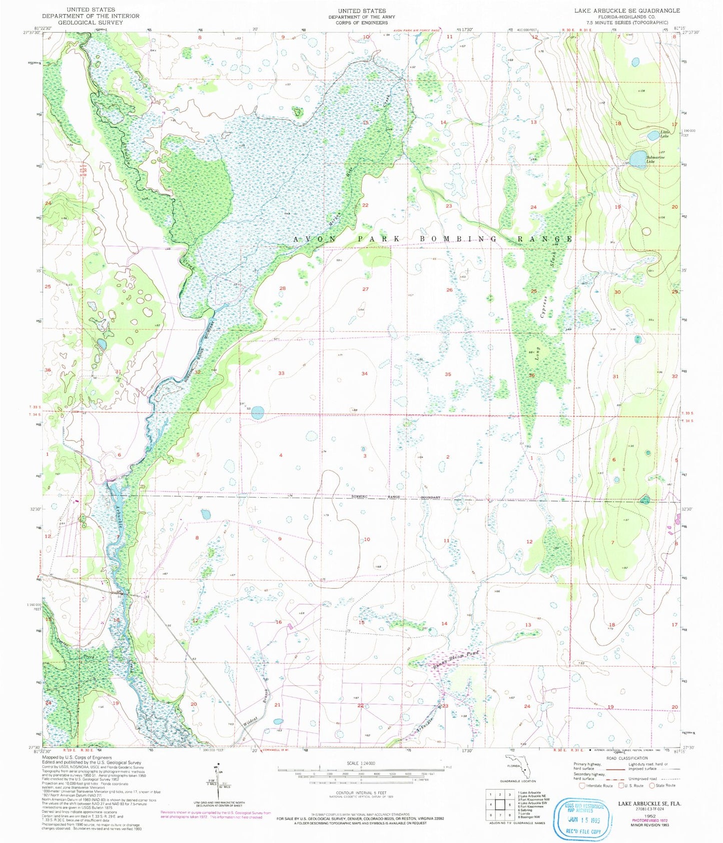 Classic USGS Lake Arbuckle SE Florida 7.5'x7.5' Topo Map Image