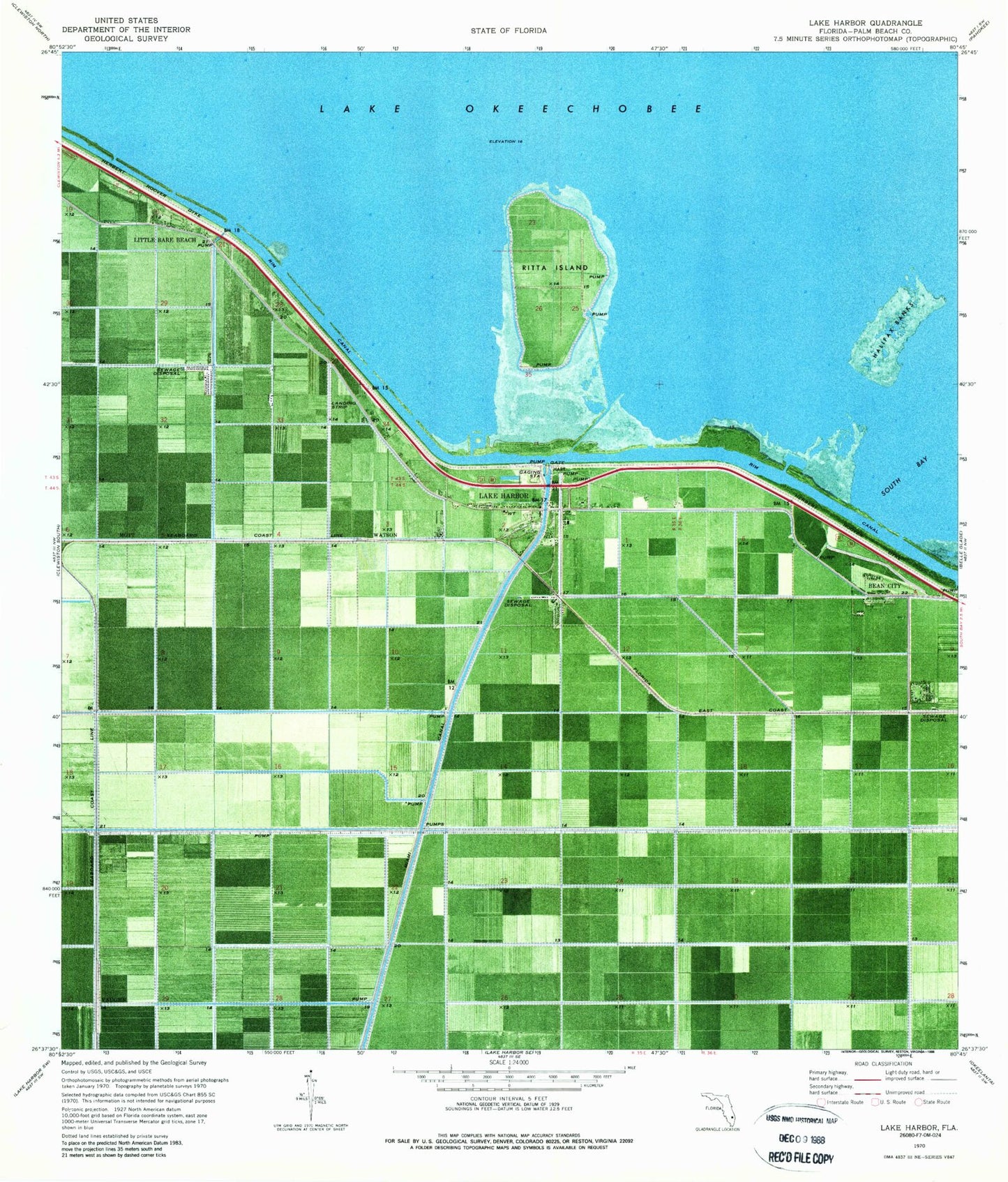 Classic USGS Lake Harbor Florida 7.5'x7.5' Topo Map Image