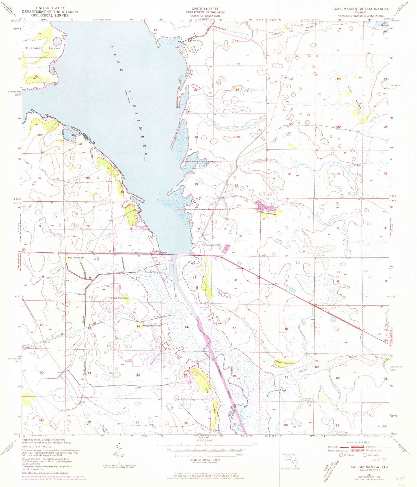 Classic USGS Lake Marian SW Florida 7.5'x7.5' Topo Map Image
