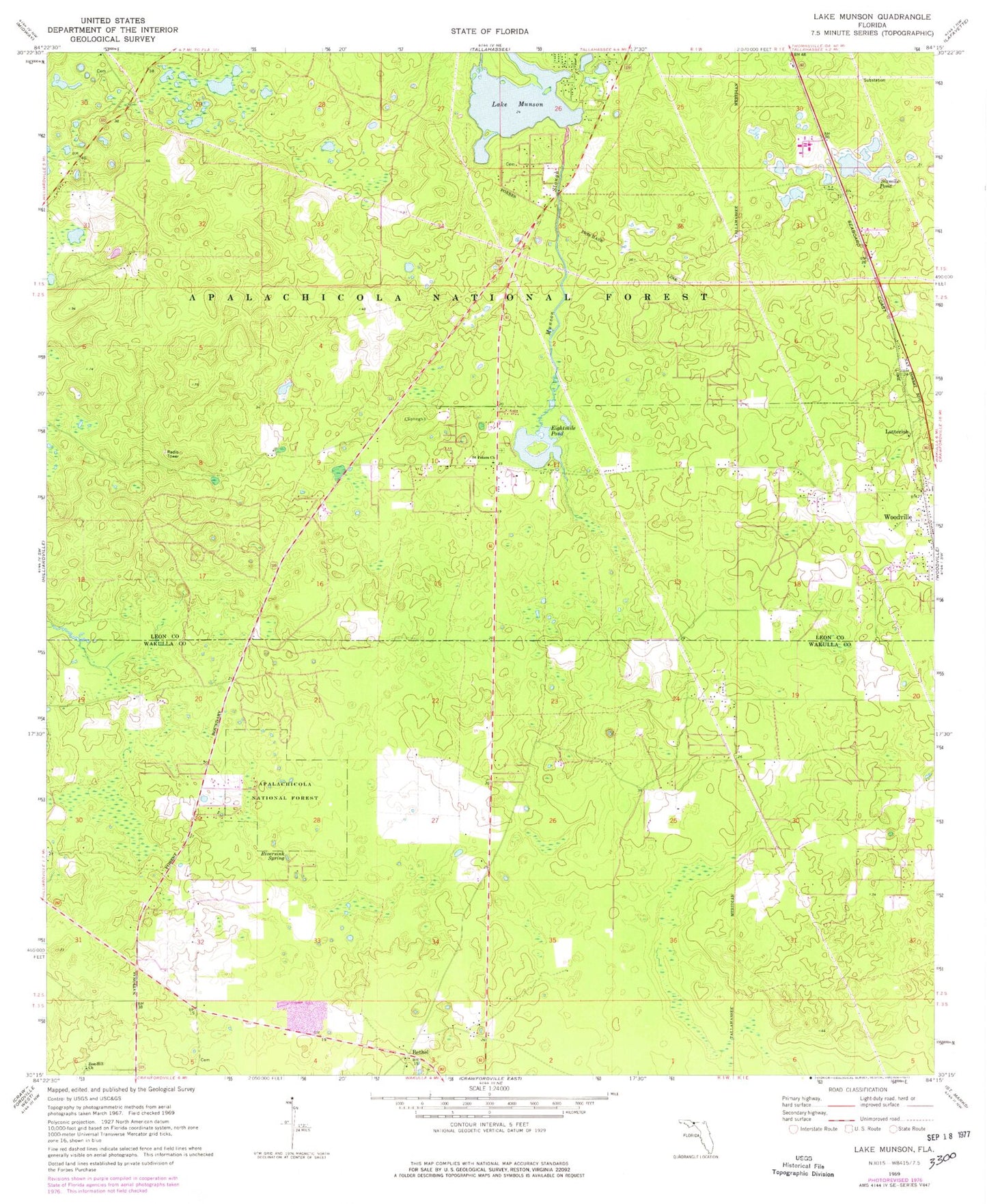 Classic USGS Lake Munson Florida 7.5'x7.5' Topo Map Image